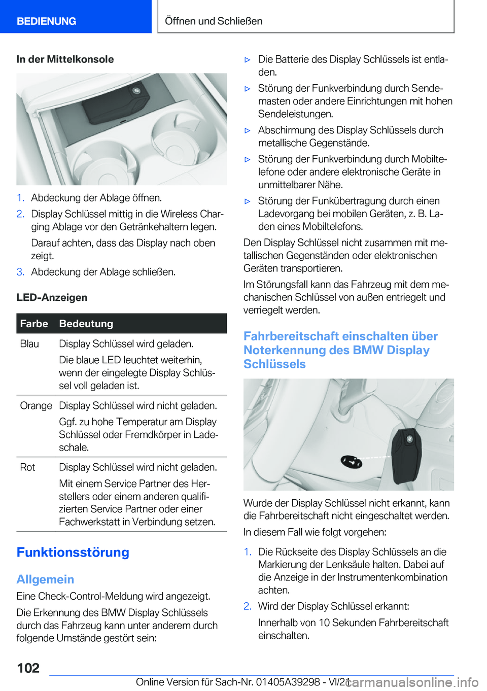 BMW 4 SERIES 2022  Betriebsanleitungen (in German) �I�n��d�e�r��M�i�t�t�e�l�k�o�n�s�o�l�e�1�.�A�b�d�e�c�k�u�n�g��d�e�r��A�b�l�a�g�e��