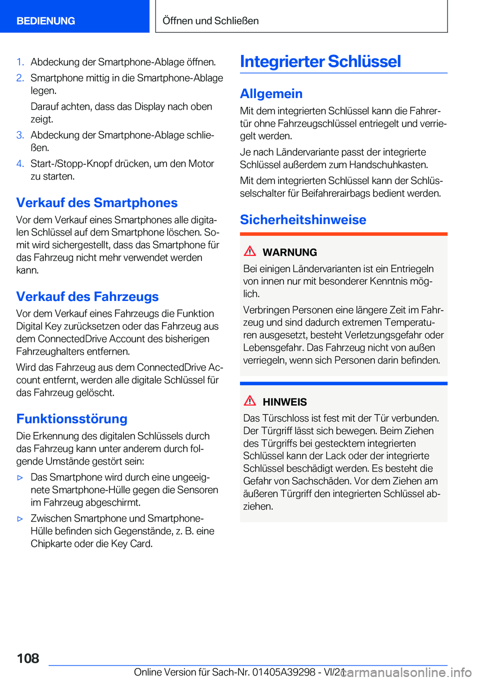 BMW 4 SERIES 2022  Betriebsanleitungen (in German) �1�.�A�b�d�e�c�k�u�n�g��d�e�r��S�m�a�r�t�p�h�o�n�e�-�A�b�l�a�g�e��