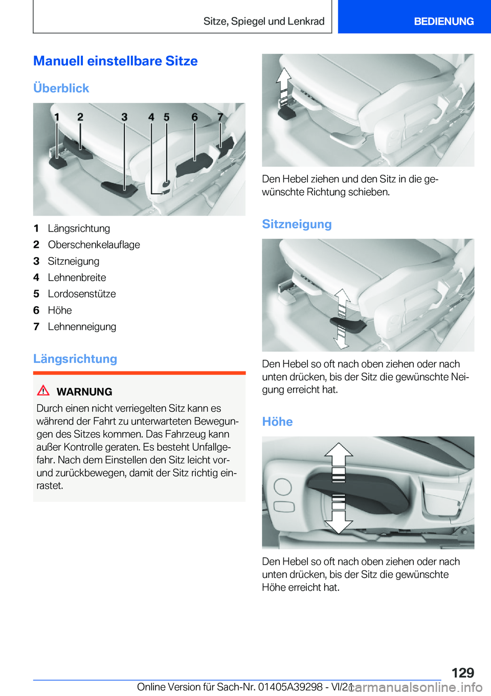 BMW 4 SERIES 2022  Betriebsanleitungen (in German) �M�a�n�u�e�l�l��e�i�n�s�t�e�l�l�b�a�r�e��S�i�t�z�e
�