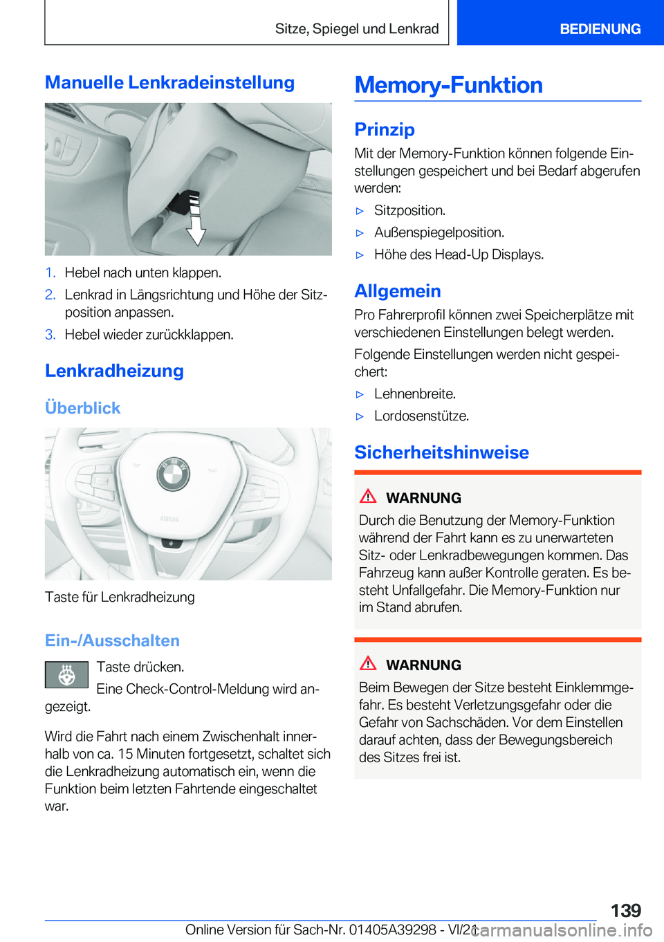 BMW 4 SERIES 2022  Betriebsanleitungen (in German) �M�a�n�u�e�l�l�e��L�e�n�k�r�a�d�e�i�n�s�t�e�l�l�u�n�g�1�.�H�e�b�e�l��n�a�c�h��u�n�t�e�n��k�l�a�p�p�e�n�.�2�.�L�e�n�k�r�a�d��i�n��L�