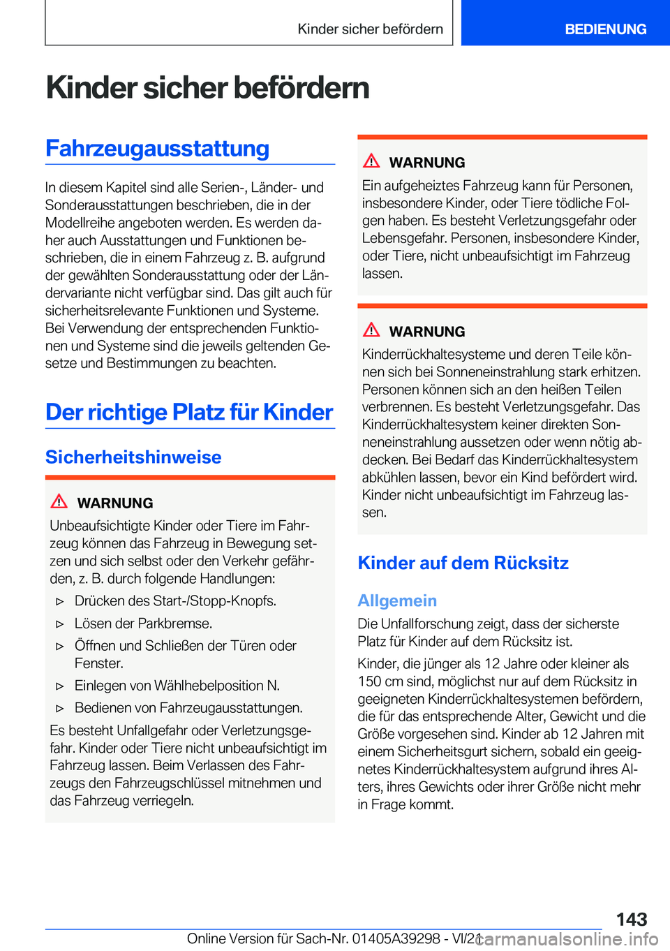 BMW 4 SERIES 2022  Betriebsanleitungen (in German) �K�i�n�d�e�r��s�i�c�h�e�r��b�e�f�