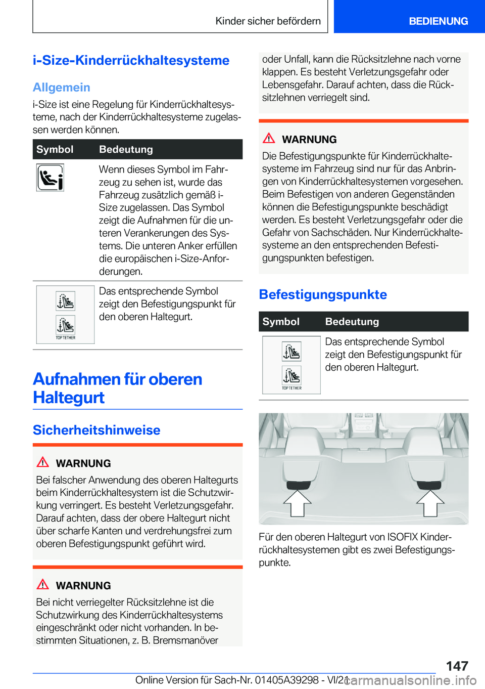 BMW 4 SERIES 2022  Betriebsanleitungen (in German) �i�-�S�i�z�e�-�K�i�n�d�e�r�r�