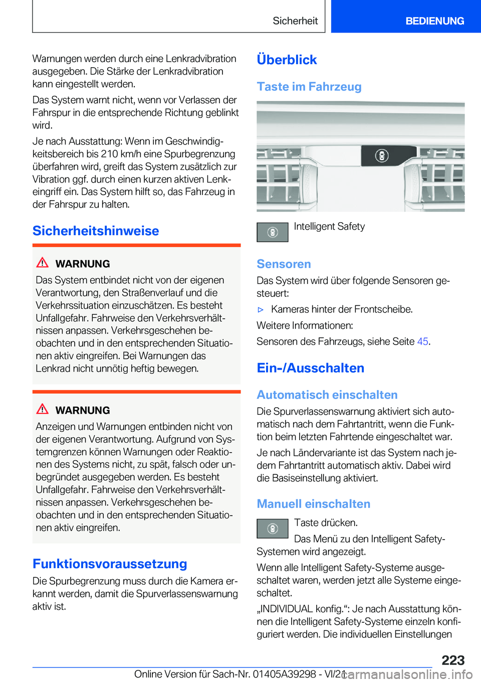 BMW 4 SERIES 2022  Betriebsanleitungen (in German) �W�a�r�n�u�n�g�e�n��w�e�r�d�e�n��d�u�r�c�h��e�i�n�e��L�e�n�k�r�a�d�v�i�b�r�a�t�i�o�n�a�u�s�g�e�g�e�b�e�n�.��D�i�e��S�t�