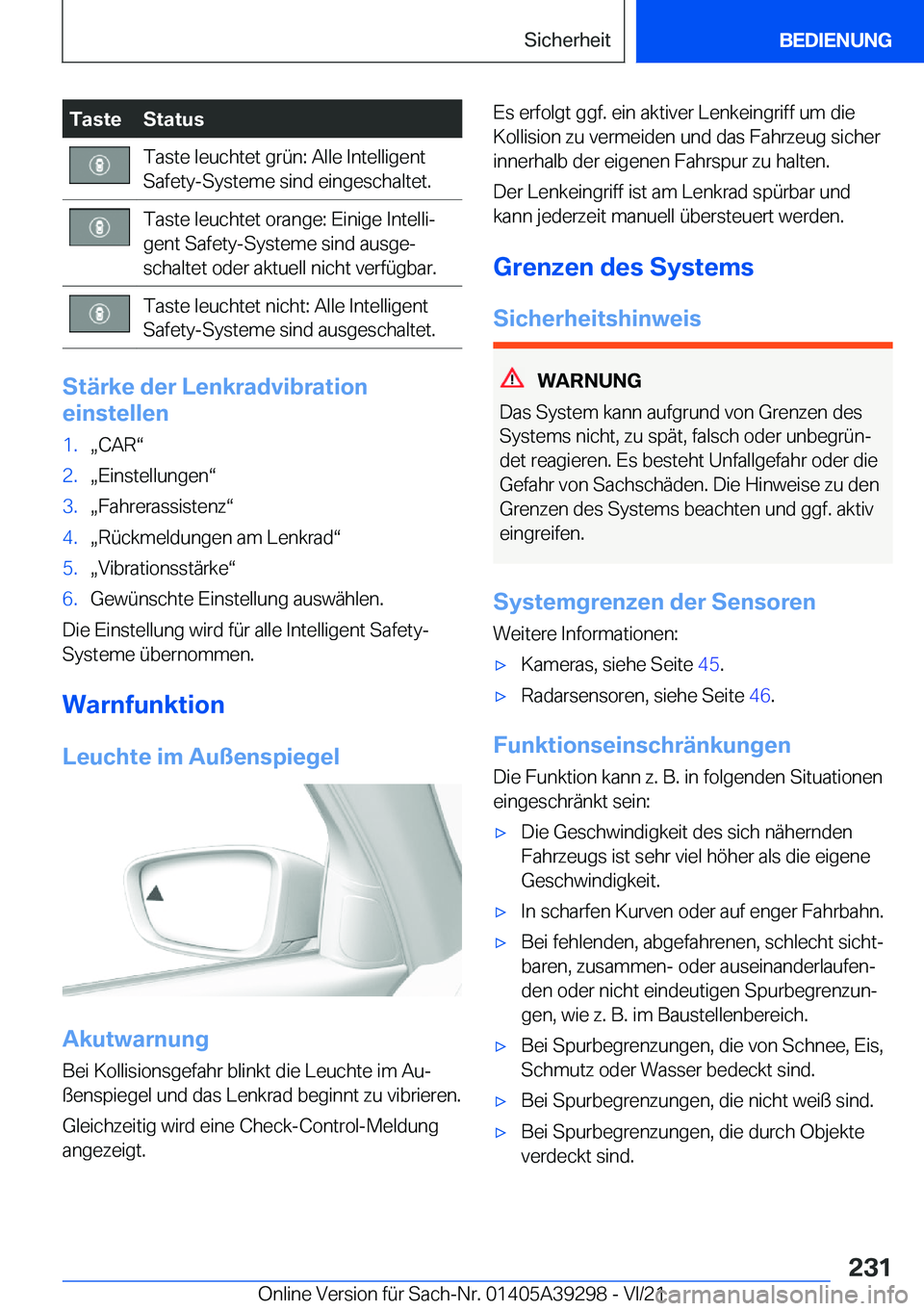 BMW 4 SERIES 2022  Betriebsanleitungen (in German) �T�a�s�t�e�S�t�a�t�u�s�T�a�s�t�e��l�e�u�c�h�t�e�t��g�r�