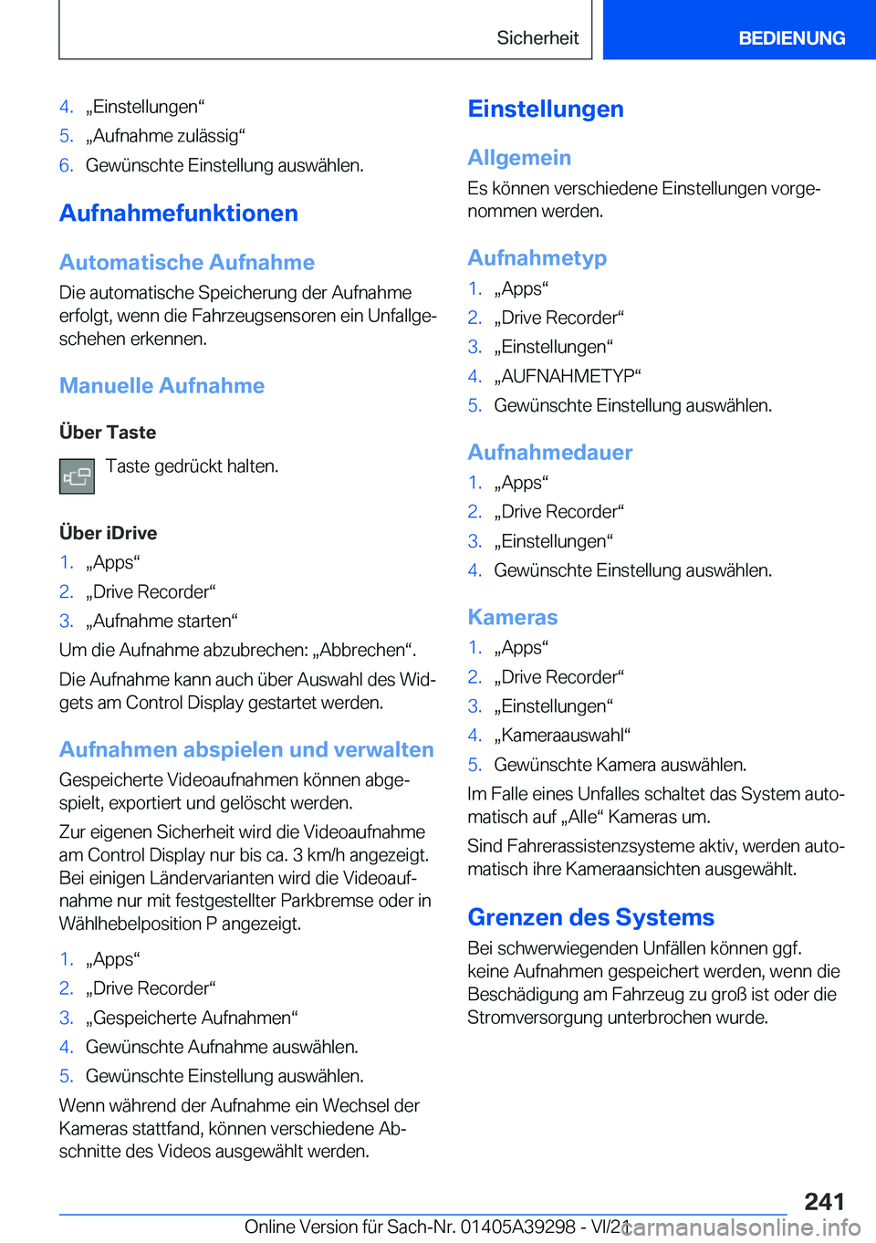 BMW 4 SERIES 2022  Betriebsanleitungen (in German) �4�.x�E�i�n�s�t�e�l�l�u�n�g�e�nv�5�.x�A�u�f�n�a�h�m�e��z�u�l�