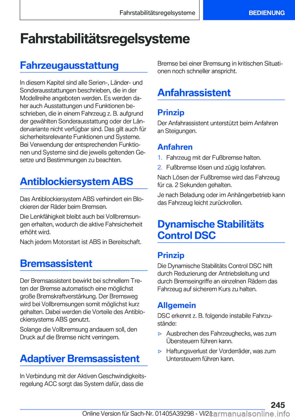 BMW 4 SERIES 2022  Betriebsanleitungen (in German) �F�a�h�r�s�t�a�b�i�l�i�t�