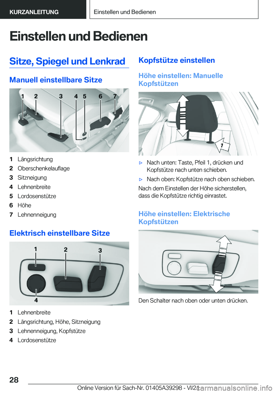 BMW 4 SERIES 2022  Betriebsanleitungen (in German) �E�i�n�s�t�e�l�l�e�n��u�n�d��B�e�d�i�e�n�e�n�S�i�t�z�e�,��S�p�i�e�g�e�l��u�n�d��L�e�n�k�r�a�d
�M�a�n�u�e�l�l��e�i�n�s�t�e�l�l�b�a�r�e��S�i�t�z�e
�1�L�