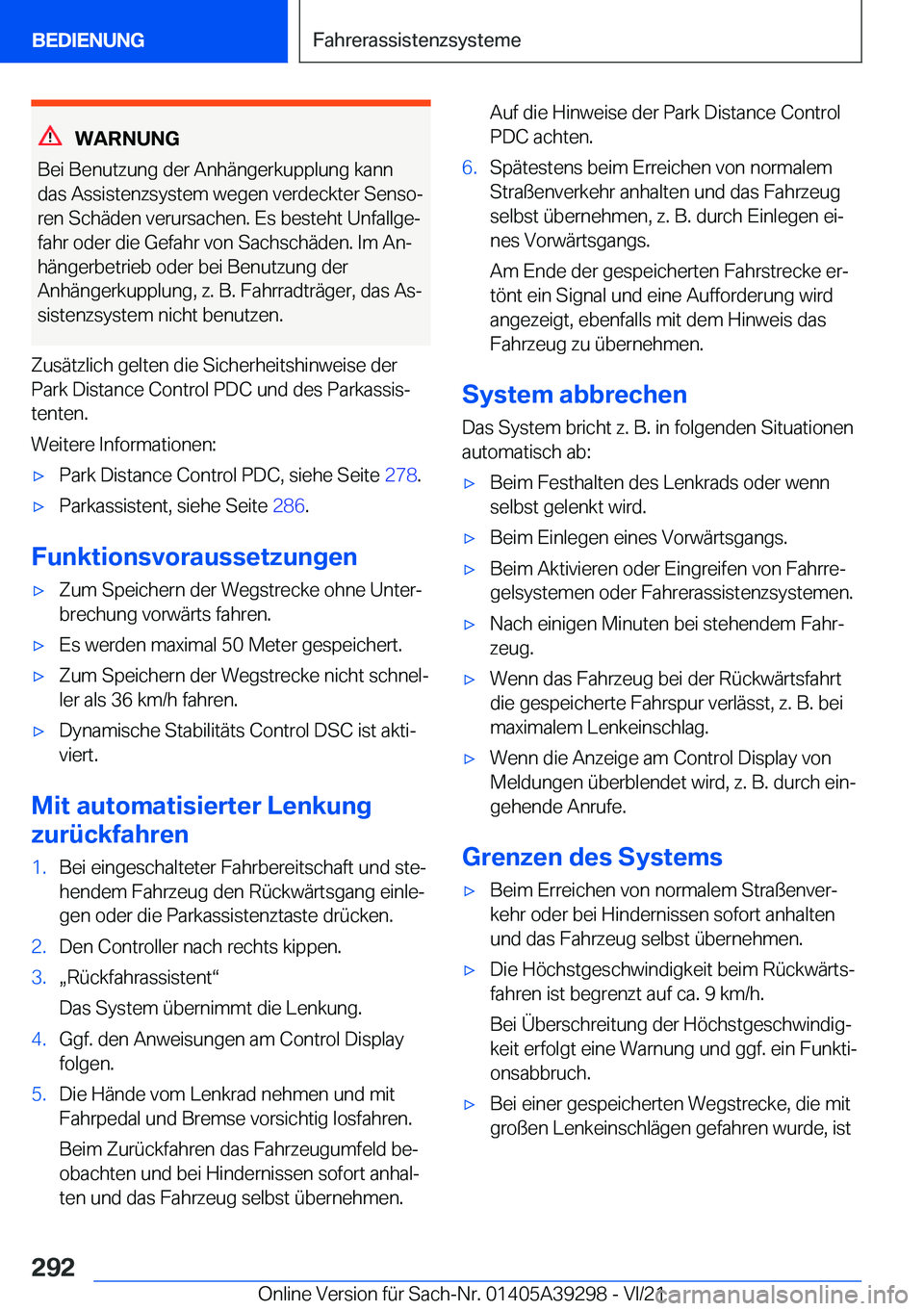 BMW 4 SERIES 2022  Betriebsanleitungen (in German) �W�A�R�N�U�N�G
�B�e�i��B�e�n�u�t�z�u�n�g��d�e�r��A�n�h�