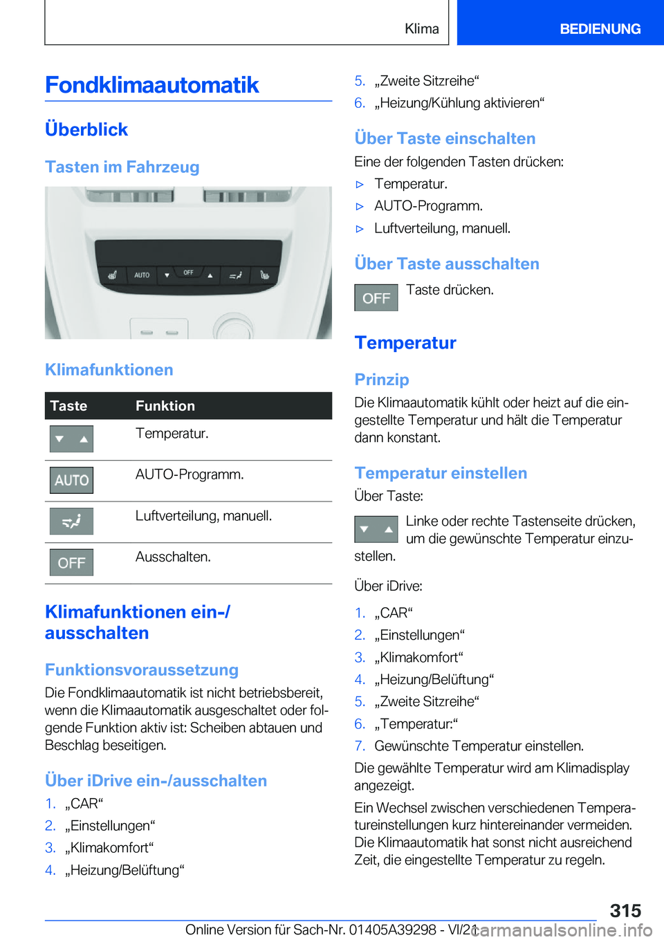 BMW 4 SERIES 2022  Betriebsanleitungen (in German) �F�o�n�d�k�l�i�m�a�a�u�t�o�m�a�t�i�k
�