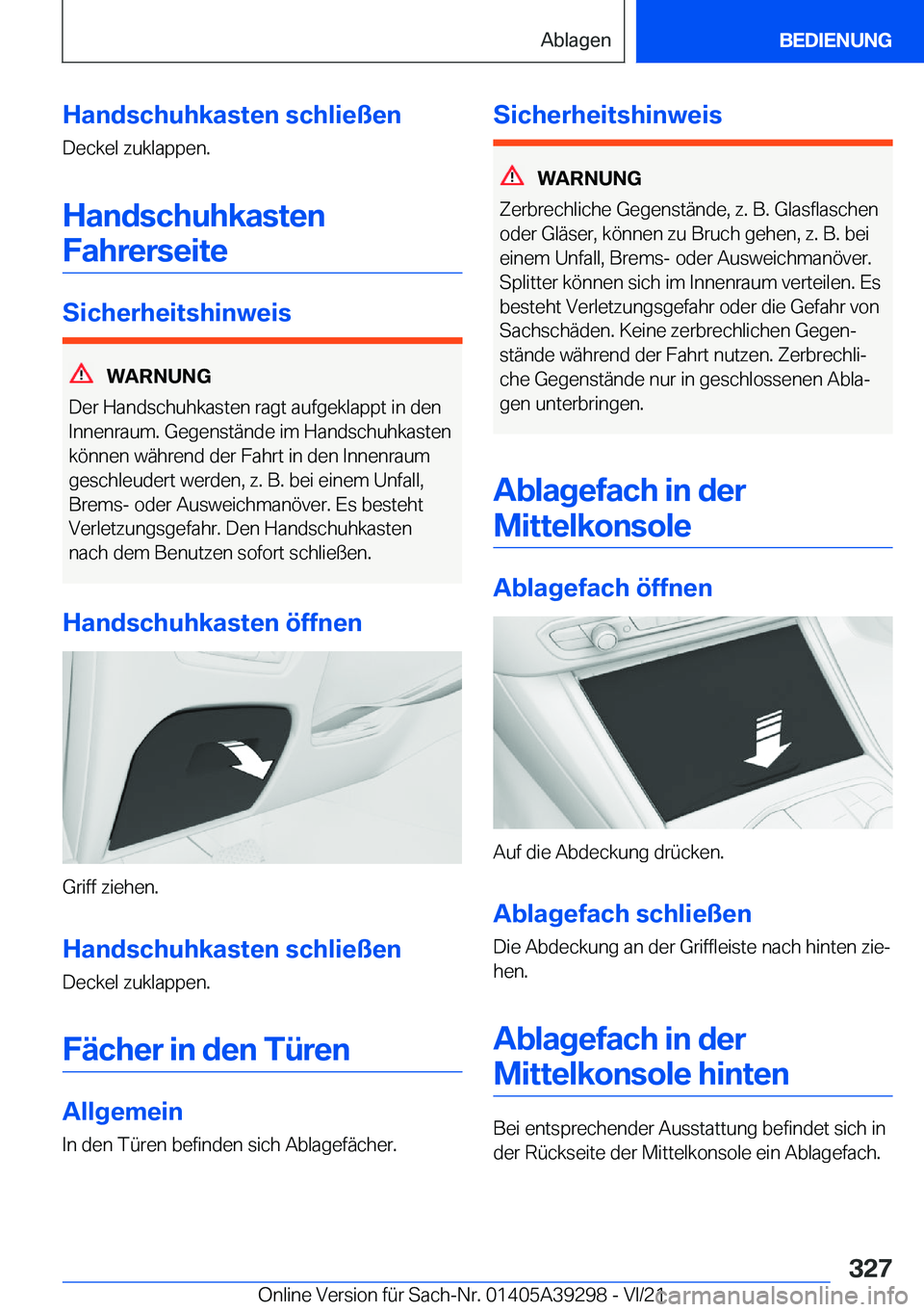 BMW 4 SERIES 2022  Betriebsanleitungen (in German) �H�a�n�d�s�c�h�u�h�k�a�s�t�e�n��s�c�h�l�i�e�