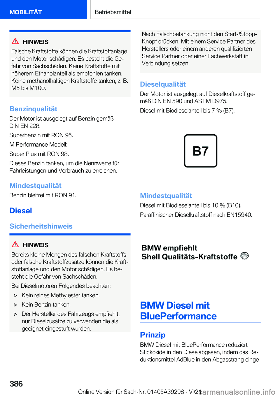 BMW 4 SERIES 2022  Betriebsanleitungen (in German) �H�I�N�W�E�I�S
�F�a�l�s�c�h�e��K�r�a�f�t�s�t�o�f�f�e��k�