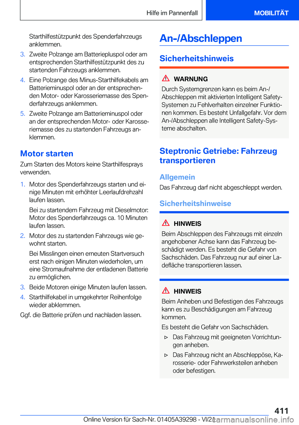 BMW 4 SERIES 2022  Betriebsanleitungen (in German) �S�t�a�r�t�h�i�l�f�e�s�t�