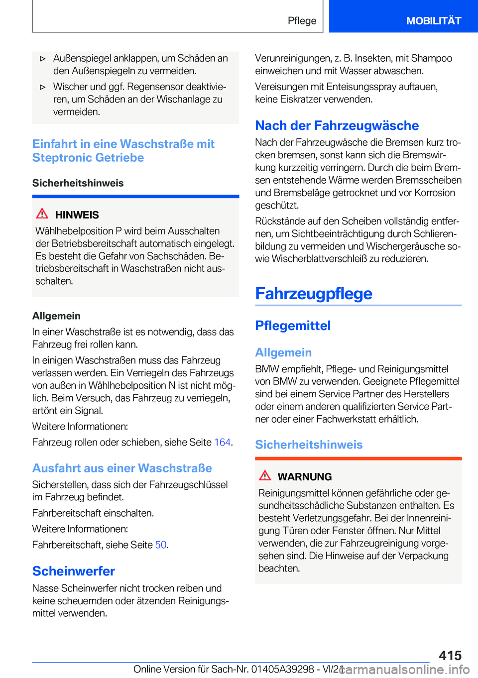 BMW 4 SERIES 2022  Betriebsanleitungen (in German) x�A�u�