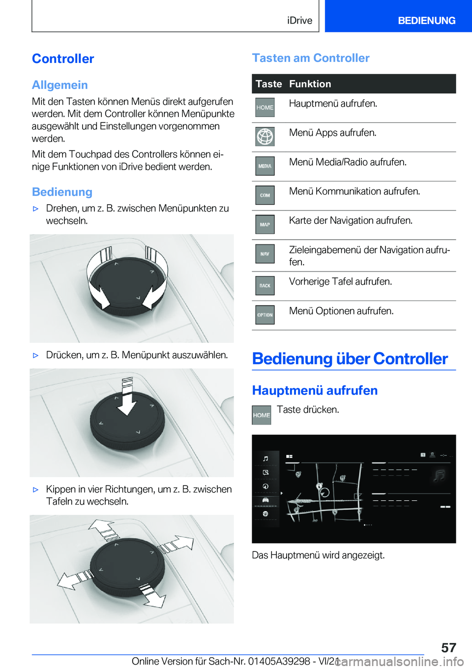 BMW 4 SERIES 2022  Betriebsanleitungen (in German) �C�o�n�t�r�o�l�l�e�r�A�l�l�g�e�m�e�i�n�M�i�t��d�e�n��T�a�s�t�e�n��k�