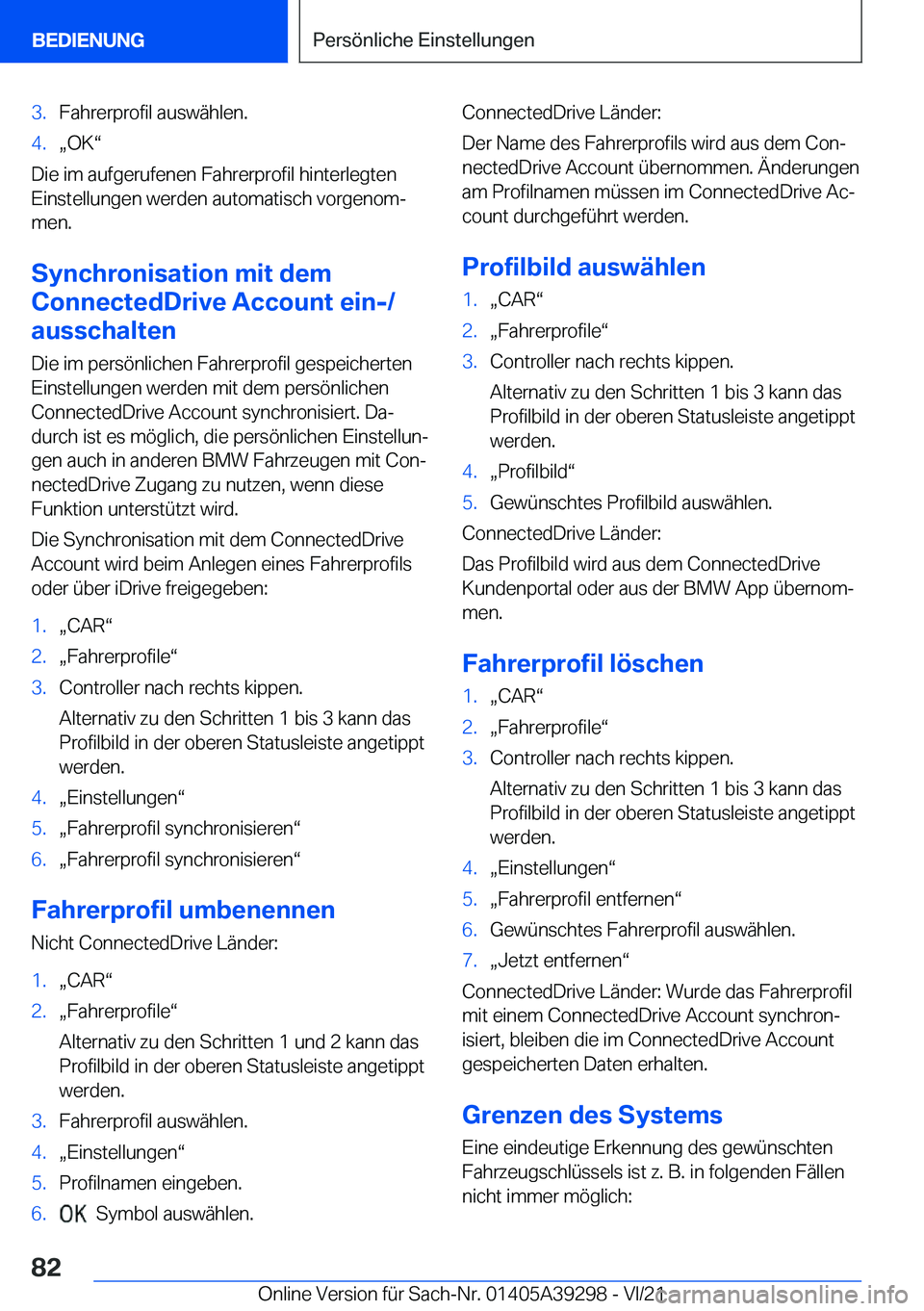 BMW 4 SERIES 2022  Betriebsanleitungen (in German) �3�.�F�a�h�r�e�r�p�r�o�f�i�l��a�u�s�w�