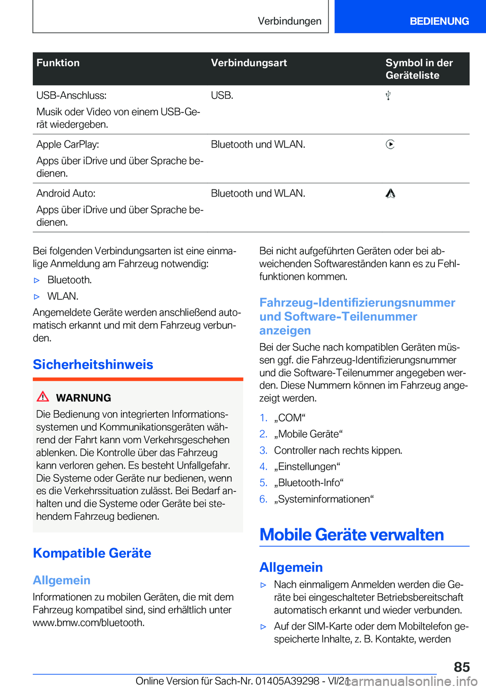 BMW 4 SERIES 2022  Betriebsanleitungen (in German) �F�u�n�k�t�i�o�n�V�e�r�b�i�n�d�u�n�g�s�a�r�t�S�y�m�b�o�l��i�n��d�e�r
�G�e�r�