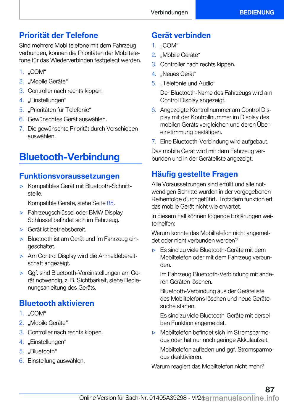 BMW 4 SERIES 2022  Betriebsanleitungen (in German) �P�r�i�o�r�i�t�