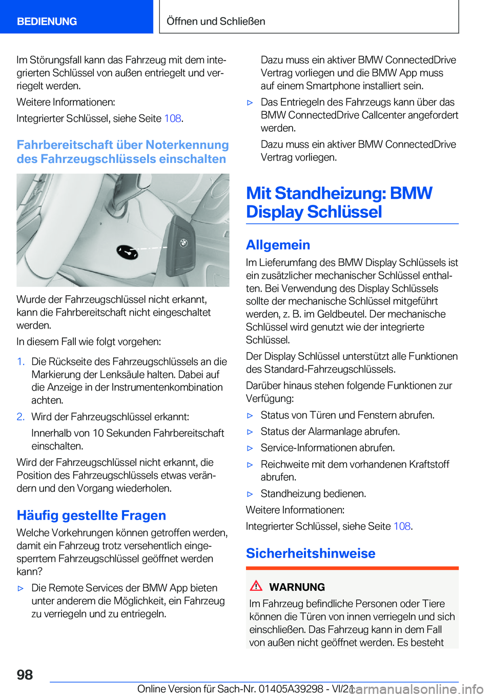 BMW 4 SERIES 2022  Betriebsanleitungen (in German) �I�m��S�t�