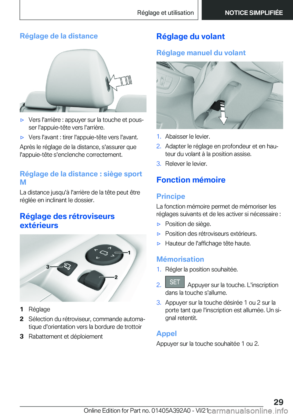 BMW 4 SERIES 2022  Notices Demploi (in French) �R�é�g�l�a�g�e��d�e��l�a��d�i�s�t�a�n�c�e'x�V�e�r�s��l�'�a�r�r�i�è�r�e��:��a�p�p�u�y�e�r��s�u�r��l�a��t�o�u�c�h�e��e�t��p�o�u�sj�s�e�r��l�'�a�p�p�u�i�e�-�t�ê�t�e��v�e�r�s�