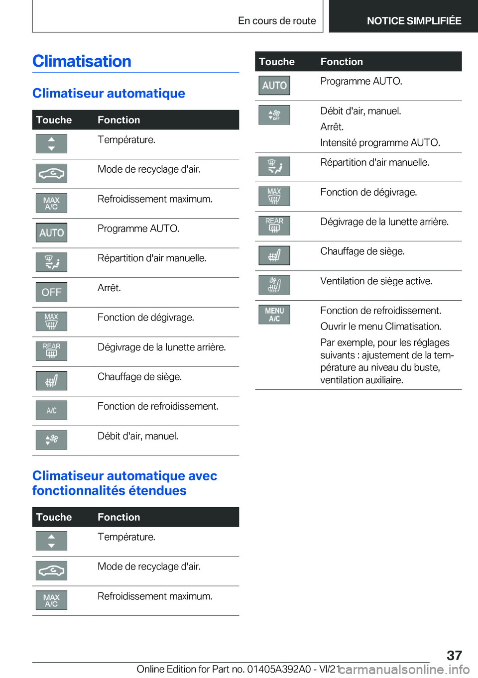 BMW 4 SERIES 2022  Notices Demploi (in French) �C�l�i�m�a�t�i�s�a�t�i�o�n
�C�l�i�m�a�t�i�s�e�u�r��a�u�t�o�m�a�t�i�q�u�e
�T�o�u�c�h�e�F�o�n�c�t�i�o�n�T�e�m�p�é�r�a�t�u�r�e�.�M�o�d�e��d�e��r�e�c�y�c�l�a�g�e��d�'�a�i�r�.�R�e�f�r�o�i�d�i�s�s�