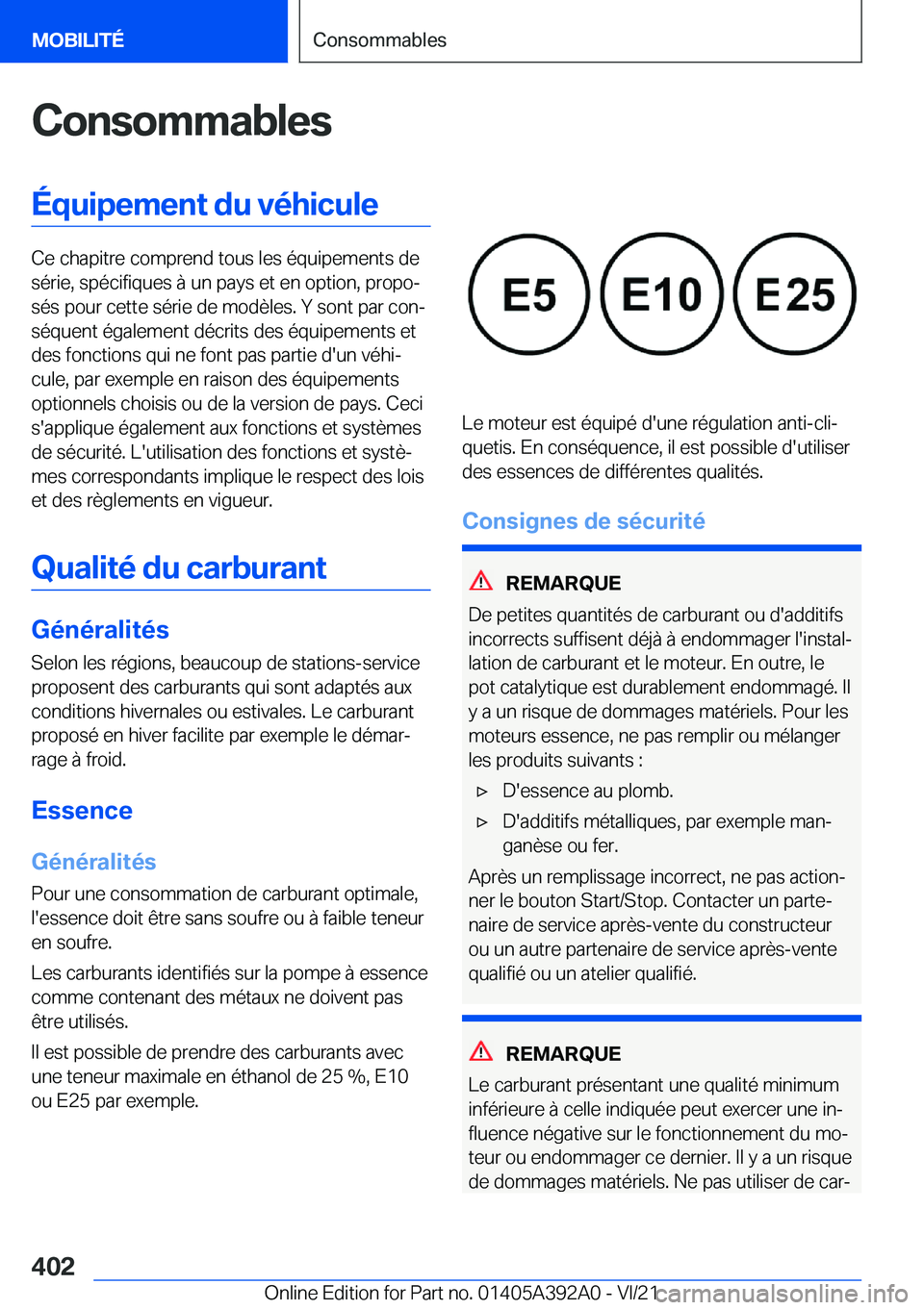 BMW 4 SERIES 2022  Notices Demploi (in French) �C�o�n�s�o�m�m�a�b�l�e�s�