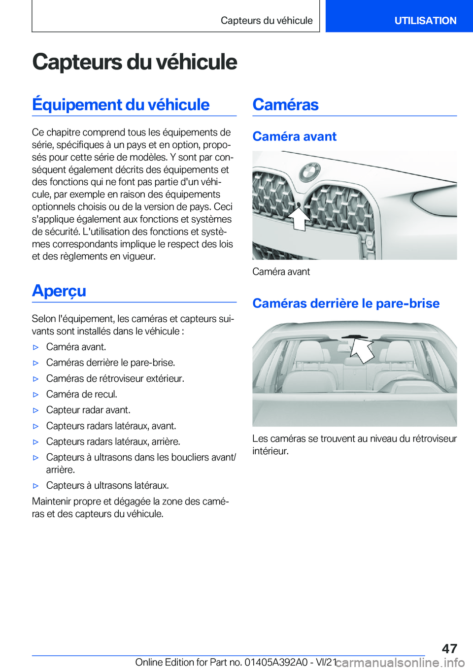 BMW 4 SERIES 2022  Notices Demploi (in French) �C�a�p�t�e�u�r�s��d�u��v�é�h�i�c�u�l�e�