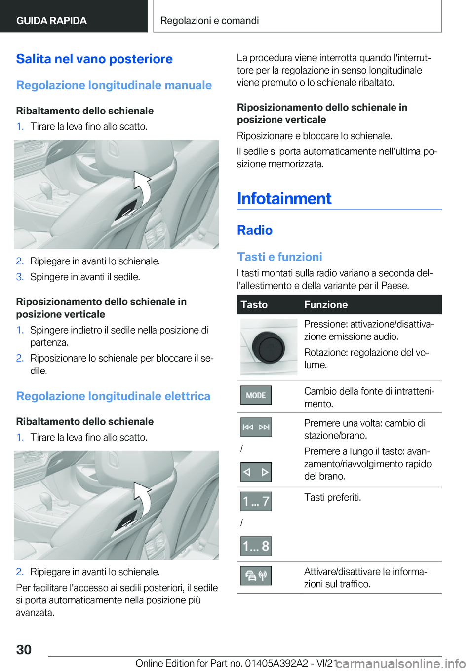 BMW 4 SERIES 2022  Libretti Di Uso E manutenzione (in Italian) �S�a�l�i�t�a��n�e�l��v�a�n�o��p�o�s�t�e�r�i�o�r�e
�R�e�g�o�l�a�z�i�o�n�e��l�o�n�g�i�t�u�d�i�n�a�l�e��m�a�n�u�a�l�e �R�i�b�a�l�t�a�m�e�n�t�o��d�e�l�l�o��s�c�h�i�e�n�a�l�e�1�.�T�i�r�a�r�e��l�a�