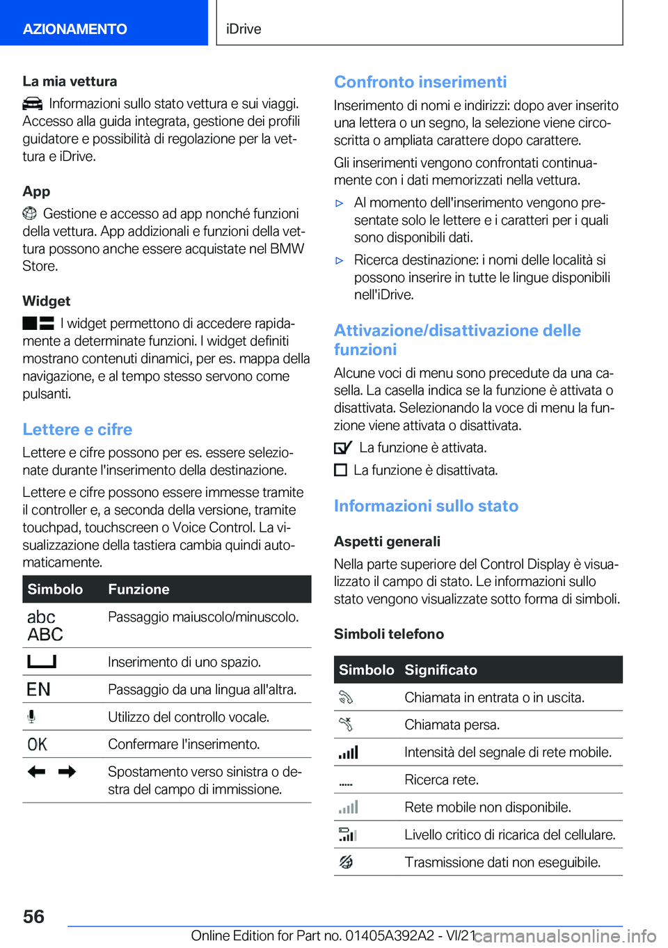 BMW 4 SERIES 2022  Libretti Di Uso E manutenzione (in Italian) �L�a��m�i�a��v�e�t�t�u�r�a
���I�n�f�o�r�m�a�z�i�o�n�i��s�u�l�l�o��s�t�a�t�o��v�e�t�t�u�r�a��e��s�u�i��v�i�a�g�g�i�.
�A�c�c�e�s�s�o��a�l�l�a��g�u�i�d�a��i�n�t�e�g�r�a�t�a�,��g�e�s�t�i�o�n