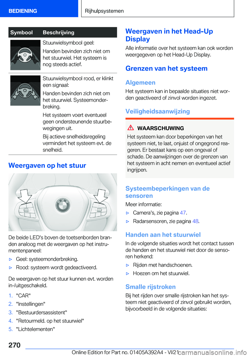 BMW 4 SERIES 2022  Instructieboekjes (in Dutch) �S�y�m�b�o�o�l�B�e�s�c�h�r�i�j�v�i�n�g�S�t�u�u�r�w�i�e�l�s�y�m�b�o�o�l��g�e�e�l�:
�H�a�n�d�e�n��b�e�v�i�n�d�e�n��z�i�c�h��n�i�e�t��o�m
�h�e�t��s�t�u�u�r�w�i�e�l�.��H�e�t��s�y�s�t�e�e�m��i�s
�