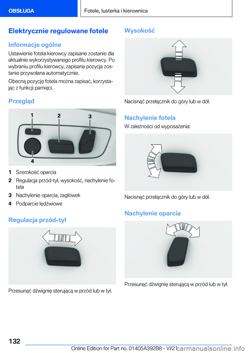 BMW 4 SERIES 2022  Instrukcja obsługi (in Polish) �E�l�e�k�t�r�y�c�z�n�i�e��r�e�g�u�l�o�w�a�n�e��f�o�t�e�l�e
�I�n�f�o�r�m�a�c�j�e��o�g�