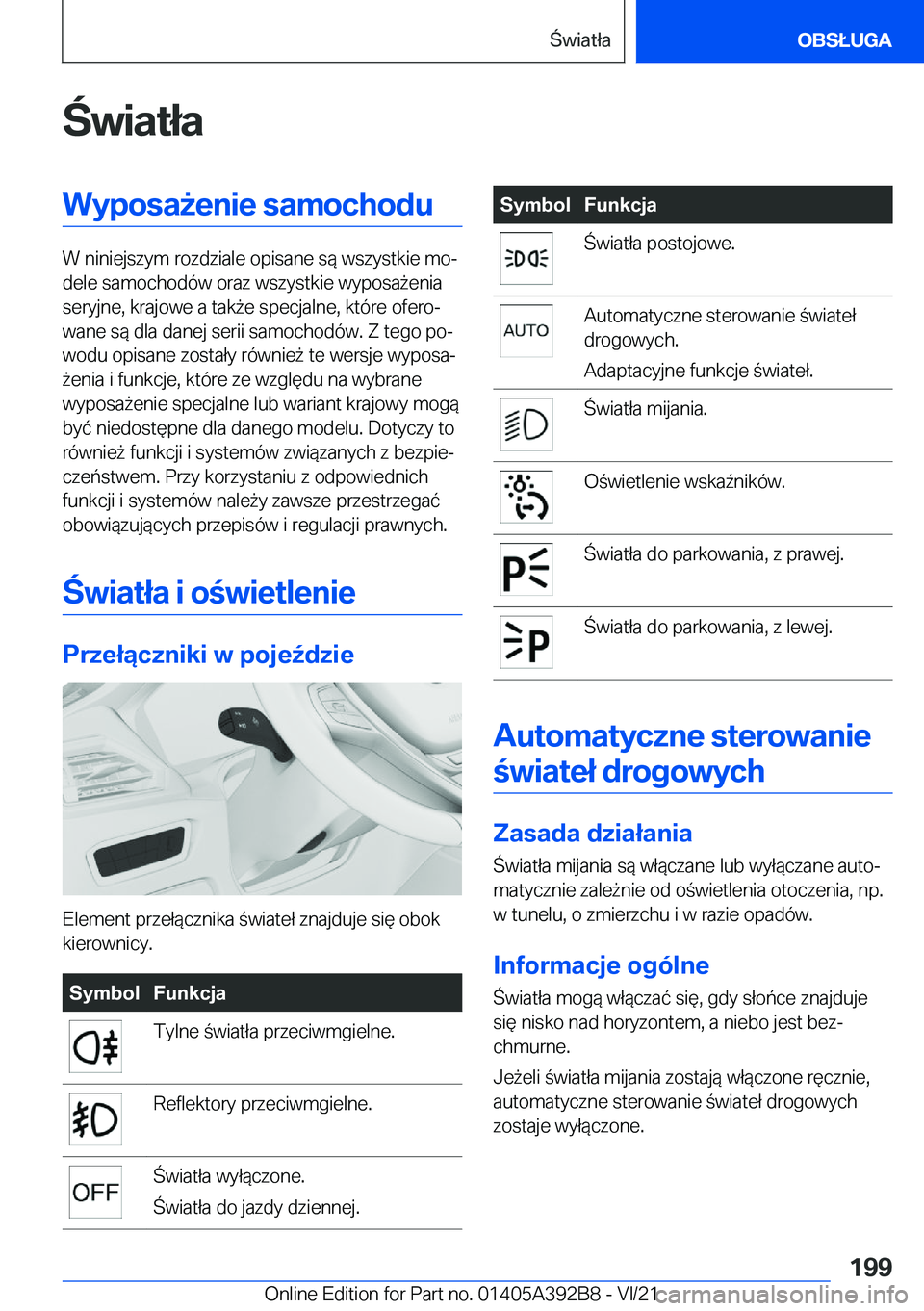 BMW 4 SERIES 2022  Instrukcja obsługi (in Polish) �w�i�a�t�ł�a�W�y�p�o�s�a9�e�n�i�e��s�a�m�o�c�h�o�d�u
�W��n�i�n�i�e�j�s�z�y�m��r�o�z�d�z�i�a�l�e��o�p�i�s�a�n�e��s�