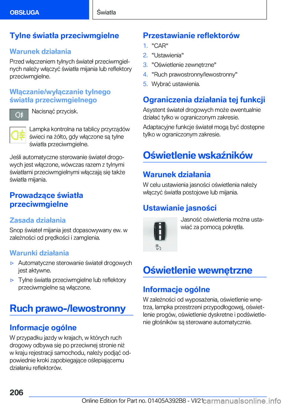 BMW 4 SERIES 2022  Instrukcja obsługi (in Polish) �T�y�l�n�e��w�i�a�t�ł�a��p�r�z�e�c�i�w�m�g�i�e�l�n�e�W�a�r�u�n�e�k��d�z�i�a�ł�a�n�i�a�P�r�z�e�d��w�ł�