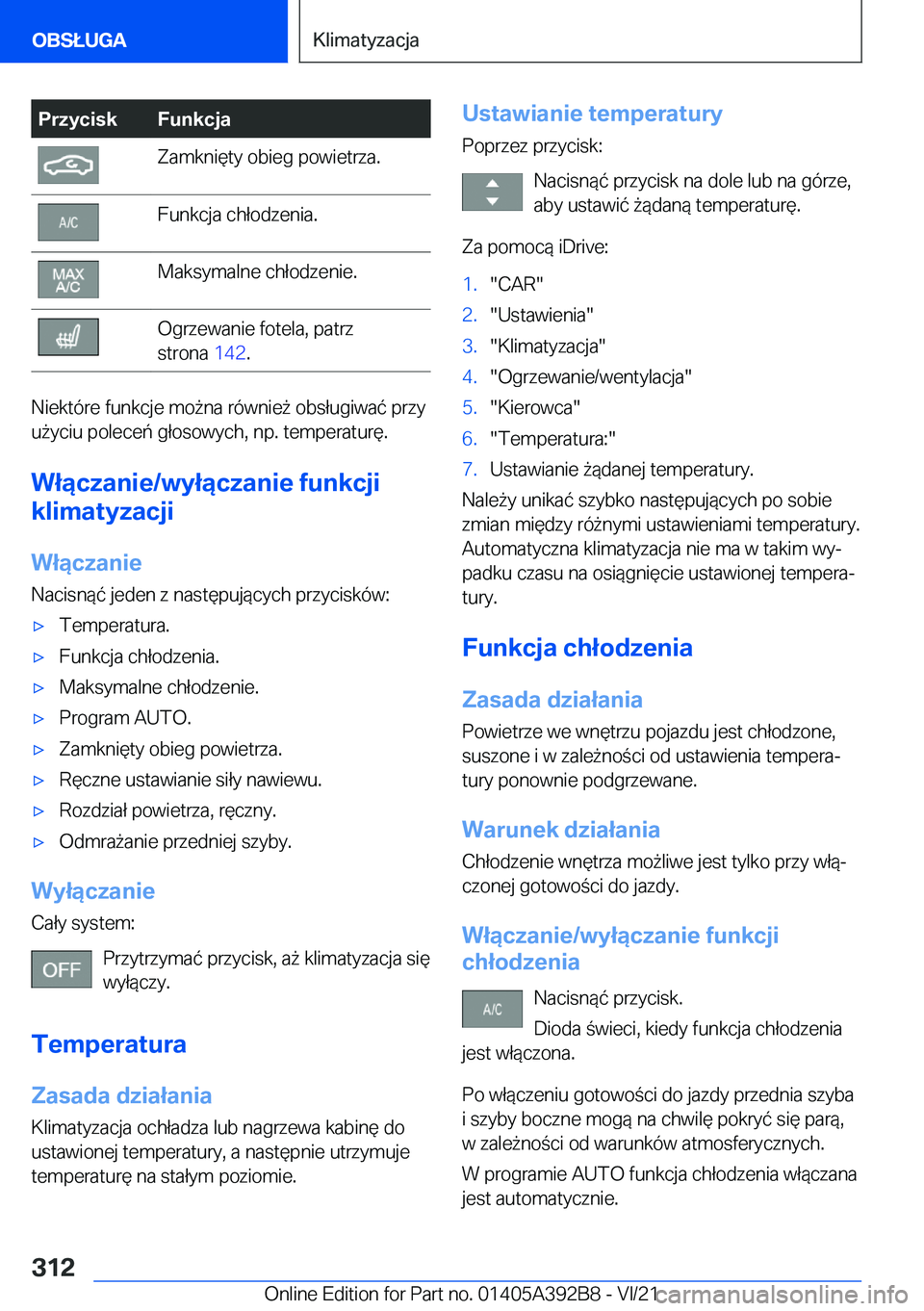BMW 4 SERIES 2022  Instrukcja obsługi (in Polish) �P�r�z�y�c�i�s�k�F�u�n�k�c�j�a�Z�a�m�k�n�i�