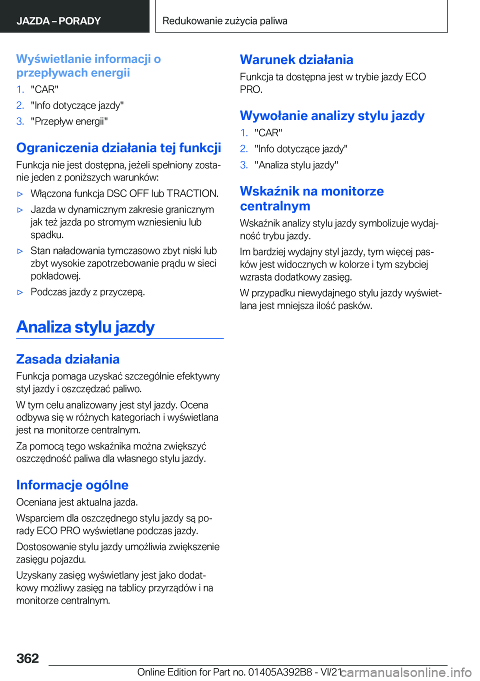 BMW 4 SERIES 2022  Instrukcja obsługi (in Polish) �W�y�w�i�e�t�l�a�n�i�e��i�n�f�o�r�m�a�c�j�i��o
�p�r�z�e�p�ł�y�w�a�c�h��e�n�e�r�g�i�i�1�.��C�A�R��2�.��I�n�f�o��d�o�t�y�c�z�