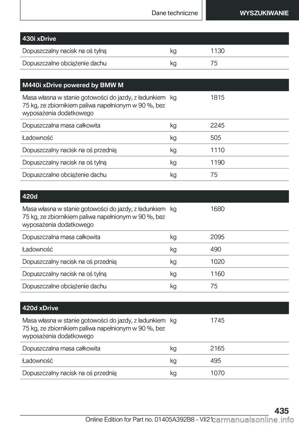 BMW 4 SERIES 2022  Instrukcja obsługi (in Polish) �4�3�0�i��x�D�r�i�v�e�D�o�p�u�s�z�c�z�a�l�n�y��n�a�c�i�s�k��n�a��o��t�y�l�n�