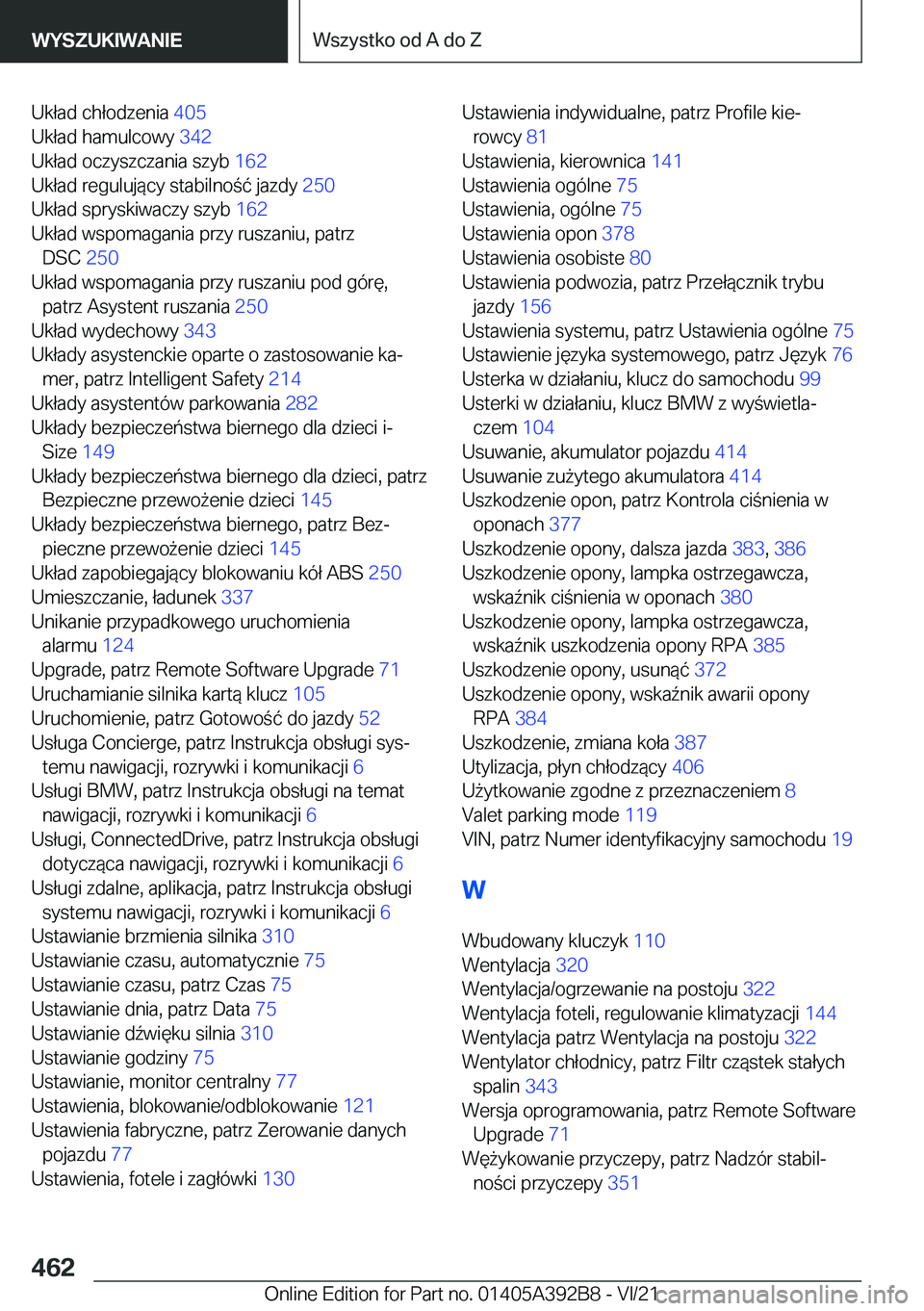 BMW 4 SERIES 2022  Instrukcja obsługi (in Polish) �U�k�ł�a�d��c�h�ł�o�d�z�e�n�i�a��4�0�5�
�U�k�ł�a�d��h�a�m�u�l�c�o�w�y� �3�4�2�
�U�k�ł�a�d��o�c�z�y�s�z�c�z�a�n�i�a��s�z�y�b� �1�6�2�
�U�k�ł�a�d��r�e�g�u�l�u�j�