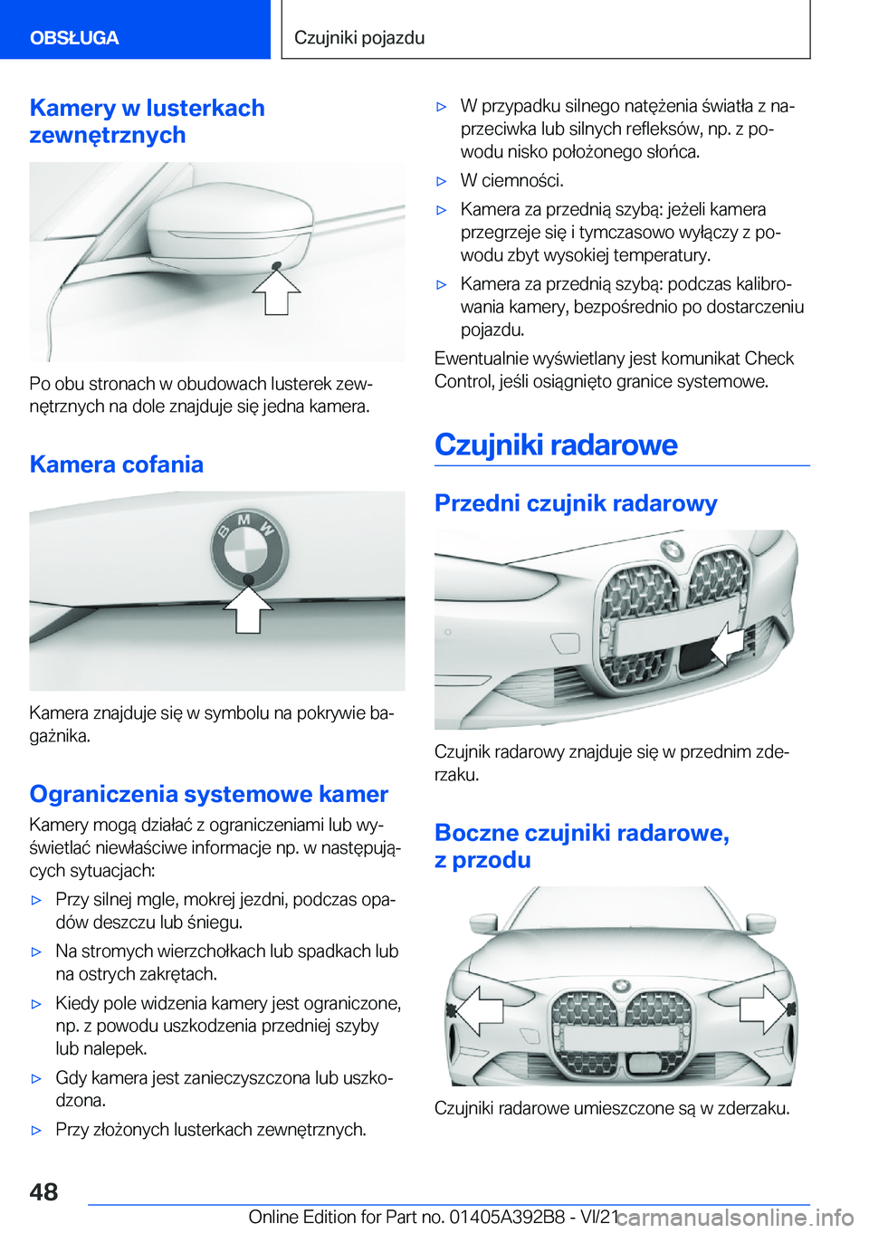 BMW 4 SERIES 2022  Instrukcja obsługi (in Polish) �K�a�m�e�r�y��w��l�u�s�t�e�r�k�a�c�h
�z�e�w�n�