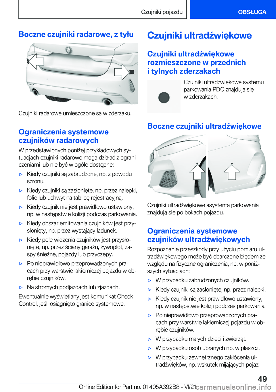 BMW 4 SERIES 2022  Instrukcja obsługi (in Polish) �B�o�c�z�n�e��c�z�u�j�n�i�k�i��r�a�d�a�r�o�w�e�,��z��t�y�ł�u
�C�z�u�j�n�i�k�i��r�a�d�a�r�o�w�e��u�m�i�e�s�z�c�z�o�n�e��s�