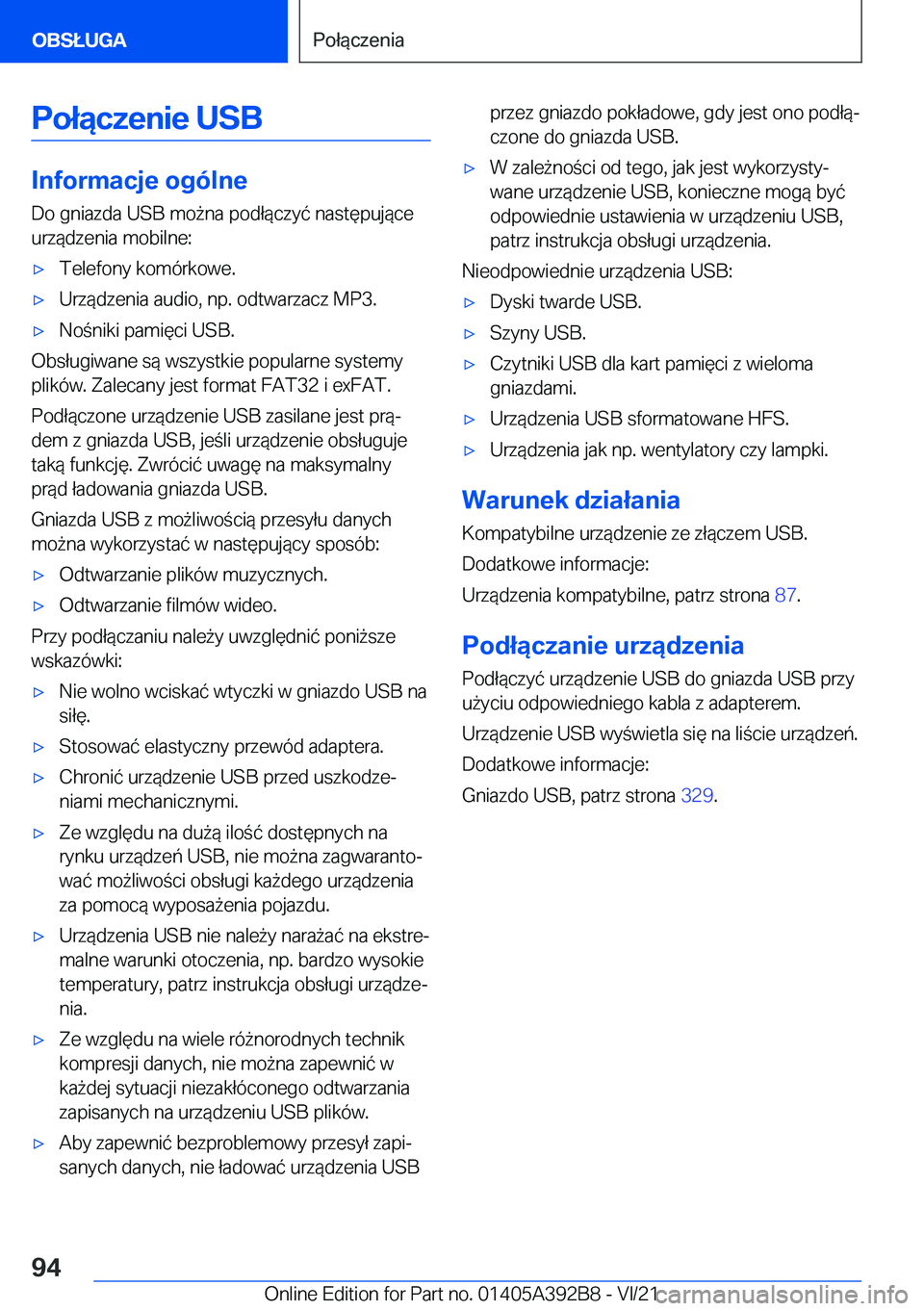 BMW 4 SERIES 2022  Instrukcja obsługi (in Polish) �P�o�ł�ą�c�z�e�n�i�e��U�S�B
�I�n�f�o�r�m�a�c�j�e��o�g�