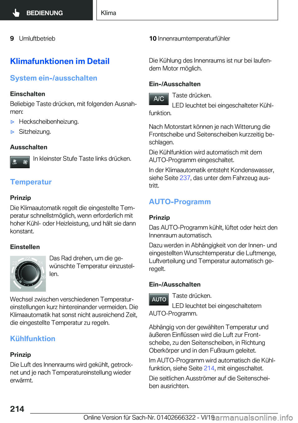 BMW 4 SERIES COUPE 2020  Betriebsanleitungen (in German) �9�U�m�l�u�f�t�b�e�t�r�i�e�b�1�0�I�n�n�e�n�r�a�u�m�t�e�m�p�e�r�a�t�u�r�f�
