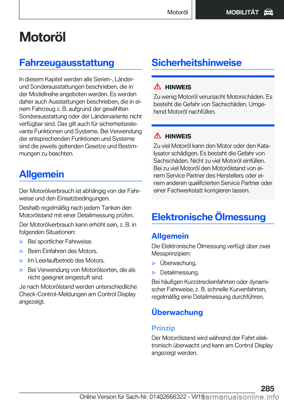 BMW 4 SERIES COUPE 2020  Betriebsanleitungen (in German) �M�o�t�o�r�