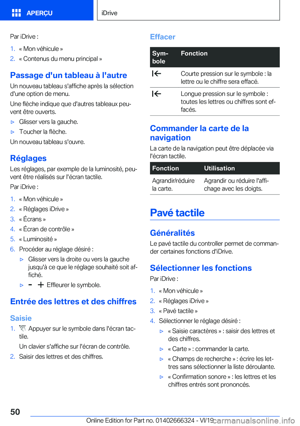 BMW 4 SERIES COUPE 2020  Notices Demploi (in French) �P�a�r��i�D�r�i�v�e��:�1�.�k��M�o�n��v�é�h�i�c�u�l�e��{�2�.�k��C�o�n�t�e�n�u�s��d�u��m�e�n�u��p�r�i�n�c�i�p�a�l��{
�P�a�s�s�a�g�e��d�'�u�n��t�a�b�l�e�a�u��