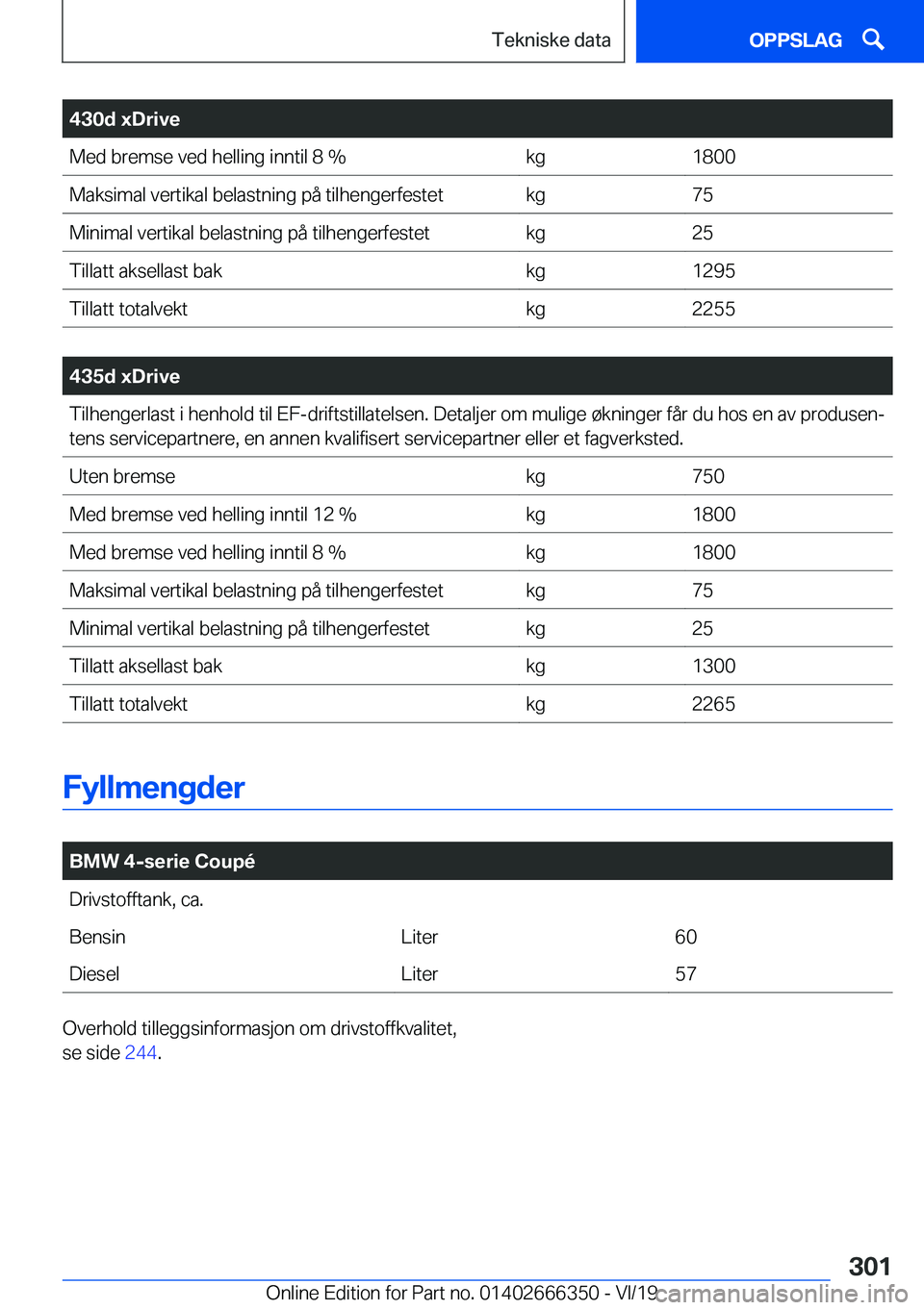 BMW 4 SERIES COUPE 2020  InstruksjonsbØker (in Norwegian) �4�3�0�d��x�D�r�i�v�e�M�e�d��b�r�e�m�s�e��v�e�d��h�e�l�l�i�n�g��i�n�n�t�i�l��8��%�k�g�1�8�0�0�M�a�k�s�i�m�a�l��v�e�r�t�i�k�a�l��b�e�l�a�s�t�n�i�n�g��p�å��t�i�l�h�e�n�g�e�r�f�e�s�t�e�t�k�g�