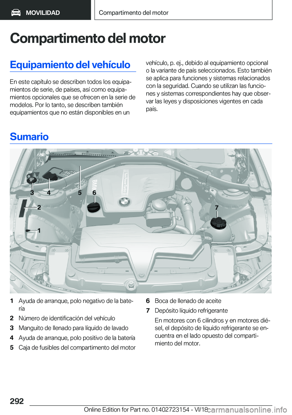 BMW 4 SERIES COUPE 2019  Manuales de Empleo (in Spanish) �C�o�m�p�a�r�t�i�m�e�n�t�o��d�e�l��m�o�t�o�r�E�q�u�i�p�a�m�i�e�n�t�o��d�e�l��v�e�h�