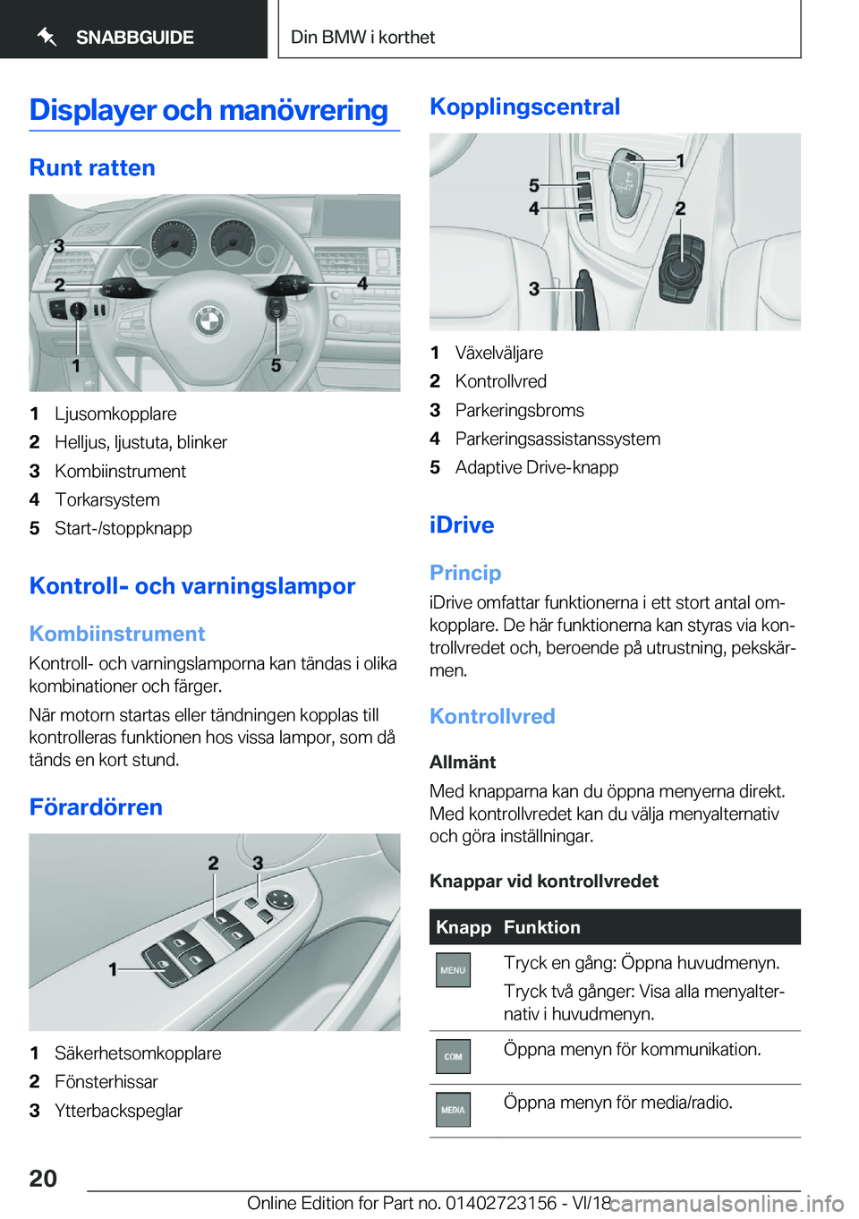 BMW 4 SERIES COUPE 2019  InstruktionsbÖcker (in Swedish) �D�i�s�p�l�a�y�e�r��o�c�h��m�a�n�