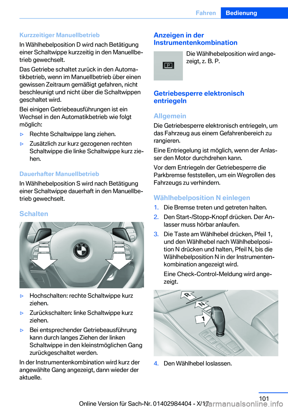 BMW 4 SERIES COUPE 2018  Betriebsanleitungen (in German) �K�u�r�z�z�e�i�t�i�g�e�r��M�a�n�u�e�l�l�b�e�t�r�i�e�b
�I�n� �W�