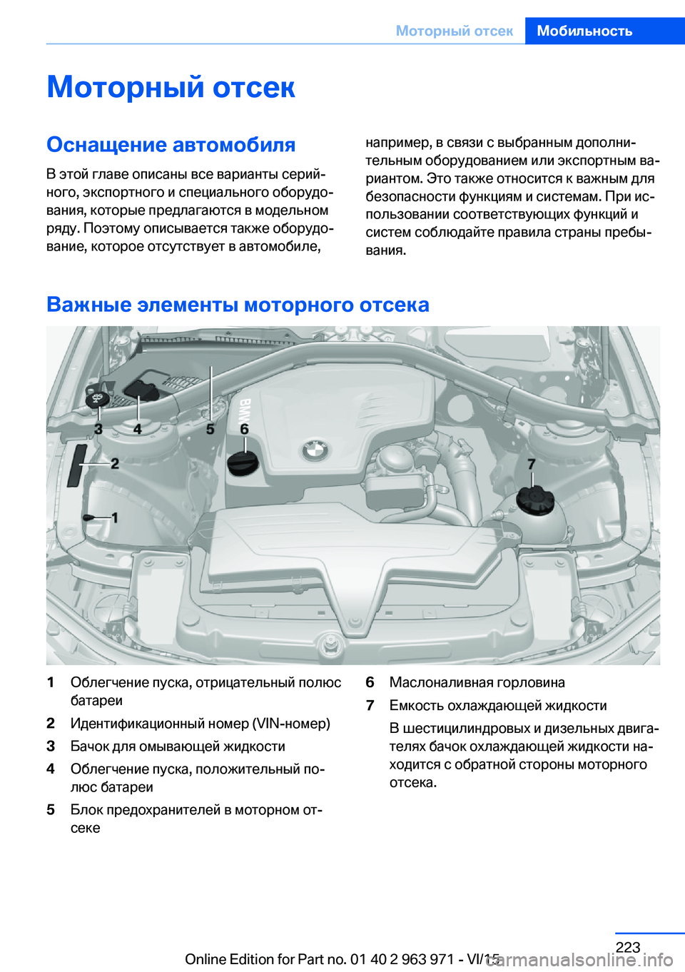 BMW 4 SERIES COUPE 2016  Руково Моторный отсекОснащение автомобиля
В этой главе описаны все варианты серий‐
ного, экспортного и специально