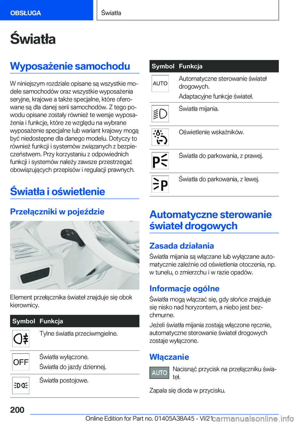 BMW 4 SERIES GRAN COUPE 2022  Instrukcja obsługi (in Polish) �w�i�a�t�ł�a�W�y�p�o�s�a9�e�n�i�e��s�a�m�o�c�h�o�d�u
�W��n�i�n�i�e�j�s�z�y�m��r�o�z�d�z�i�a�l�e��o�p�i�s�a�n�e��s�