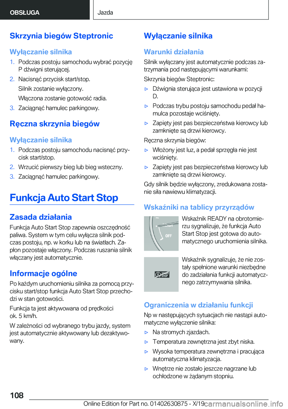 BMW 4 SERIES GRAN COUPE 2020  Instrukcja obsługi (in Polish) �S�k�r�z�y�n�i�a��b�i�e�g�