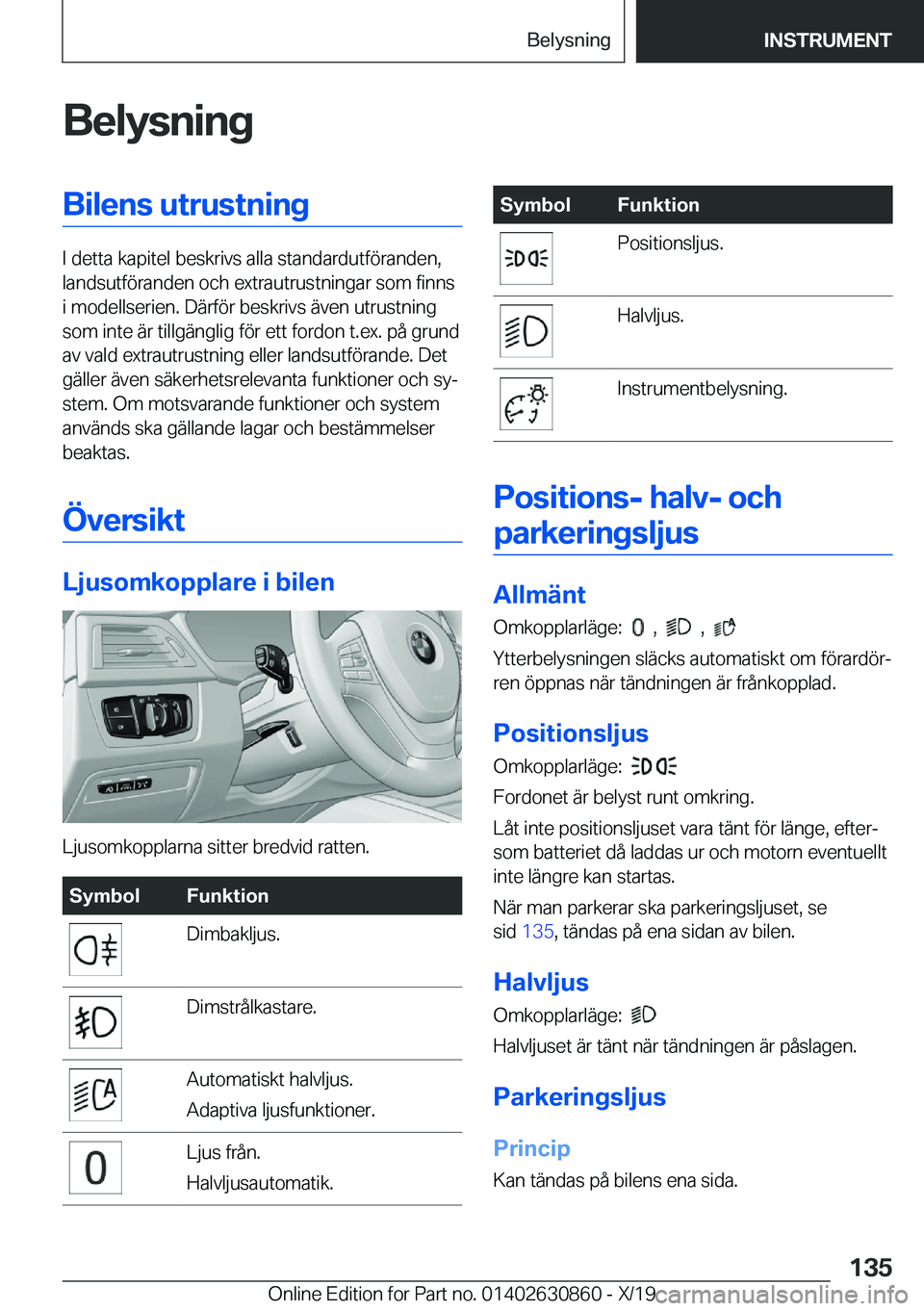 BMW 4 SERIES GRAN COUPE 2020  InstruktionsbÖcker (in Swedish) �B�e�l�y�s�n�i�n�g�B�i�l�e�n�s��u�t�r�u�s�t�n�i�n�g
�I��d�e�t�t�a��k�a�p�i�t�e�l��b�e�s�k�r�i�v�s��a�l�l�a��s�t�a�n�d�a�r�d�u�t�f�